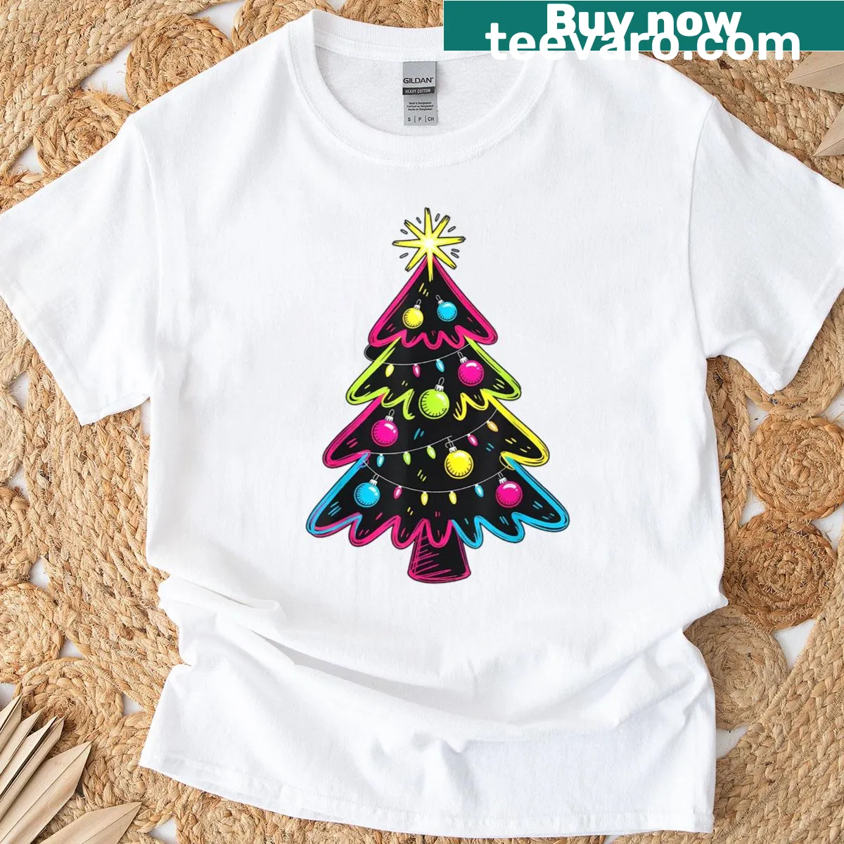 Retro Christmas tree graphic T-shirt with minimalist design — on a men's t-shirt