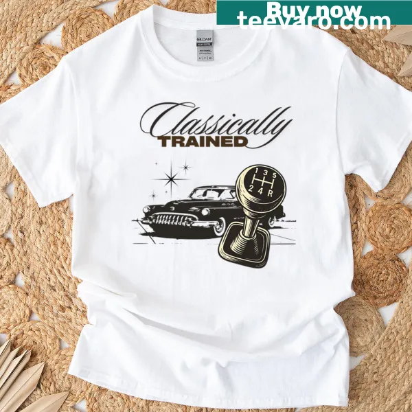 Vintage car-themed stick shift t-shirt.