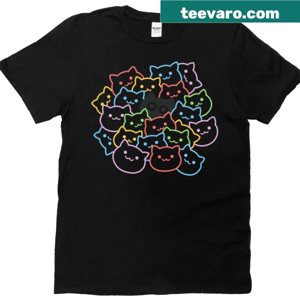 Illustration of playful cat heads on a T-shirt