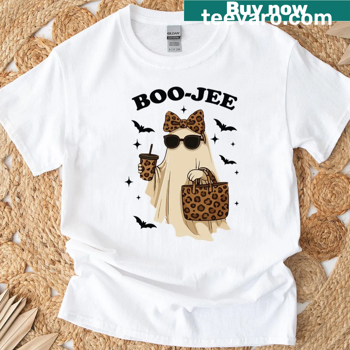Boo-jee leopard ghost design on Halloween T-shirt — on a men's t-shirt