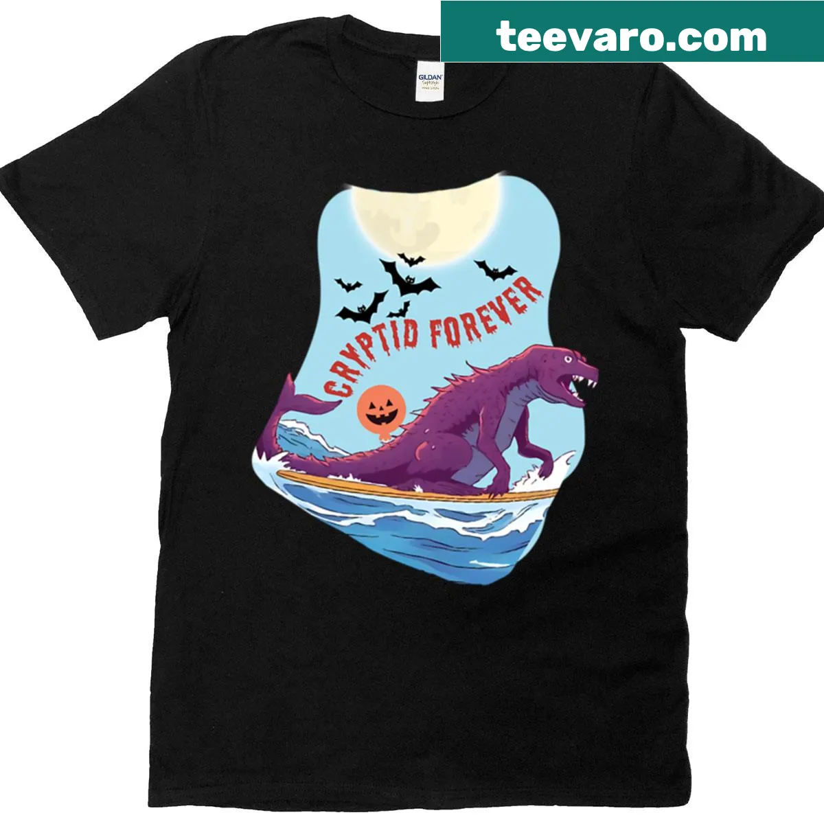 Whimsical design featuring mythical creatures on Cryptid Forever tee — on a men's t-shirt