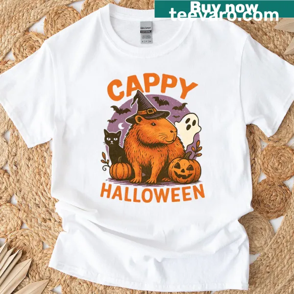 Cute capybara witch graphic t-shirt for Halloween enthusiasts