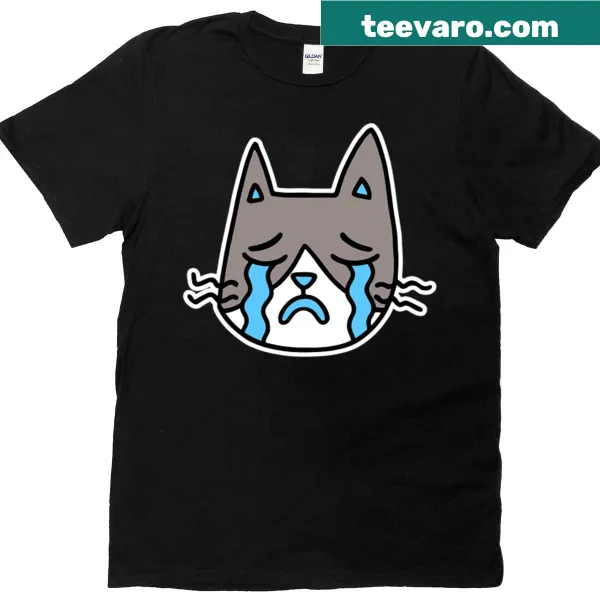T-shirt featuring a cute crying cat illustration