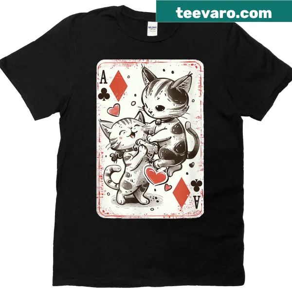 Kawaii t-shirt with a cute cat playing cards design