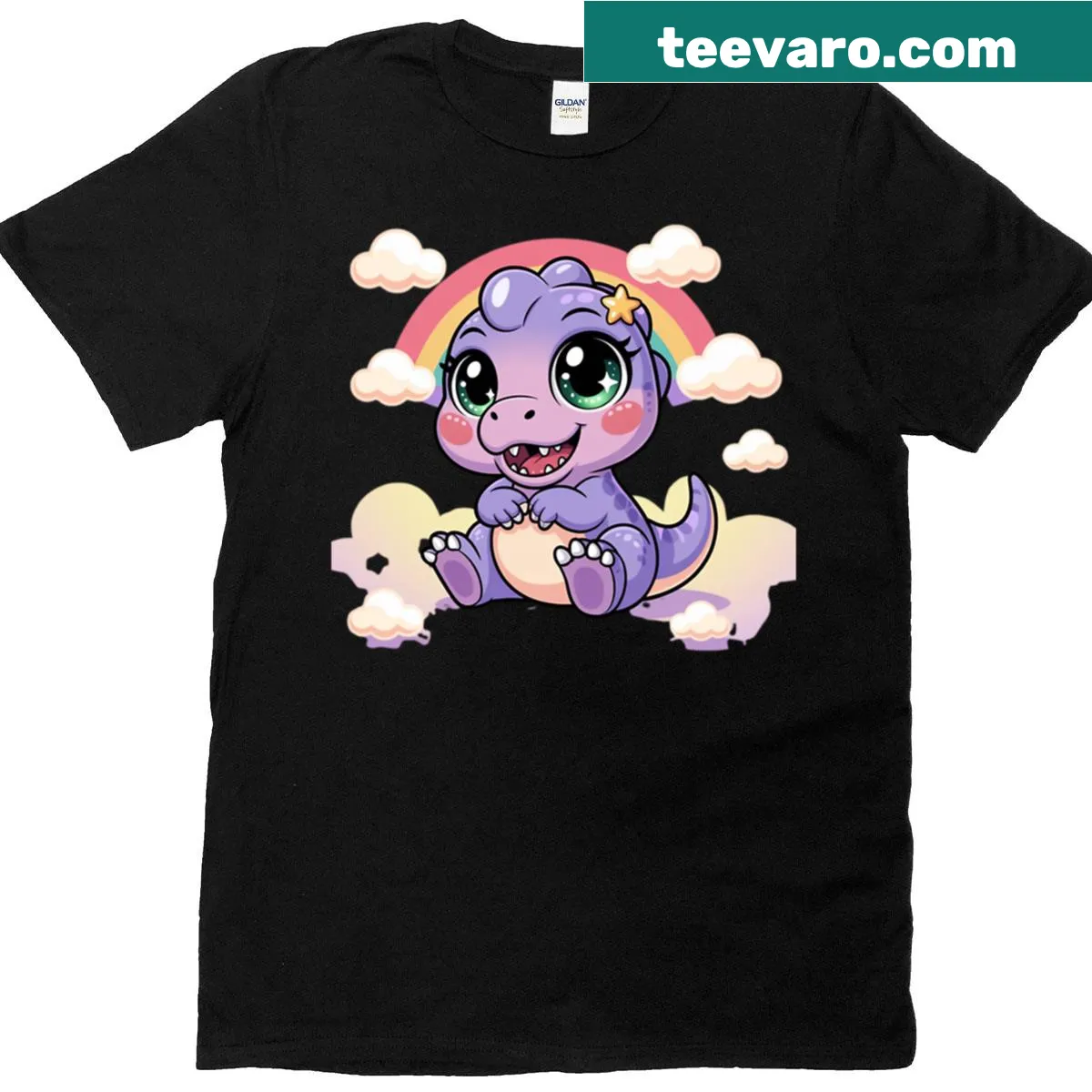 Adorable dinosaur illustration T-shirt featuring cheerful cartoon dinosaurs — on a men's t-shirt