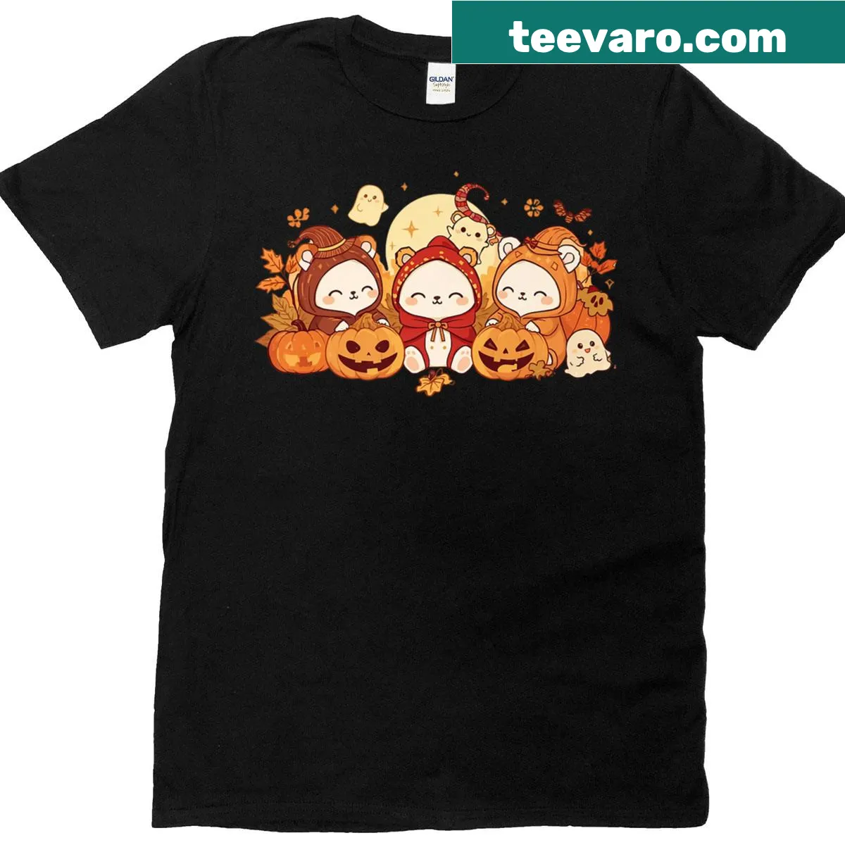 Premium t-shirt with cute fall Halloween animal graphics — on a men's t-shirt