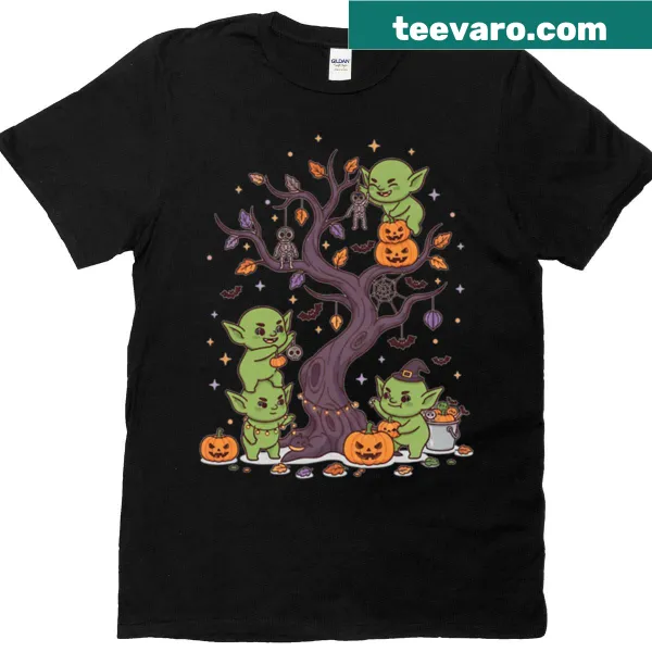 Kawaii Halloween t-shirt with cute goblins and jack-o-lanterns design