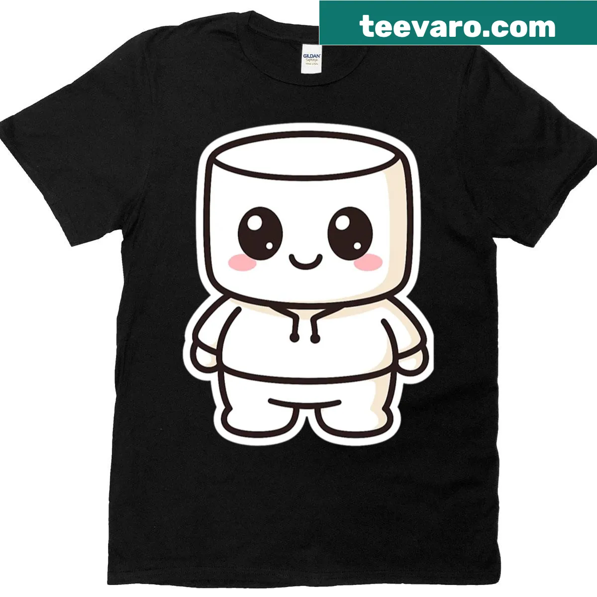 T-shirt featuring a cute kawaii marshmallow character with a happy face — on a men's t-shirt