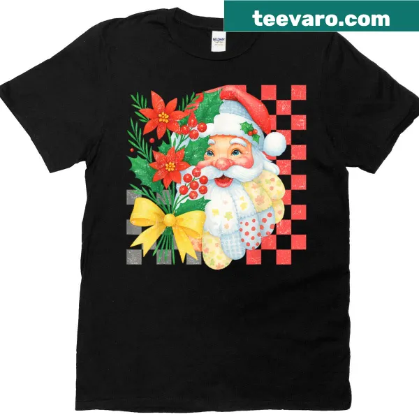 Cute patchwork Santa Claus T-shirt for family holiday wear