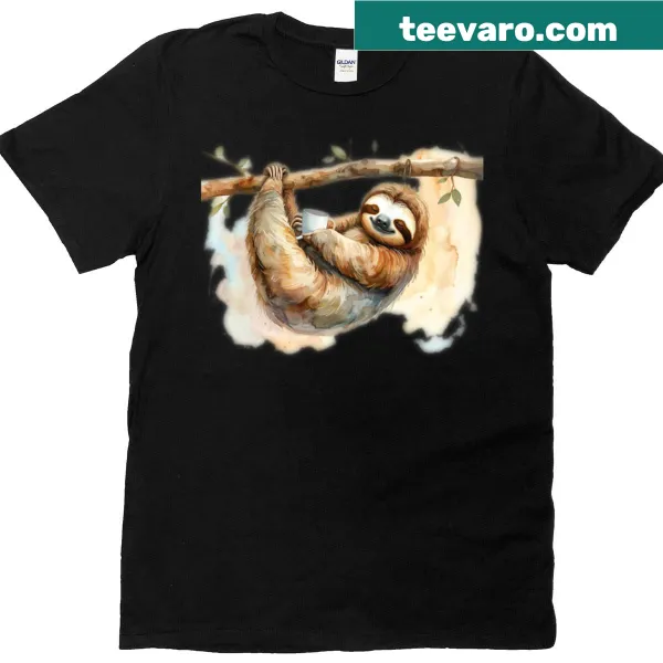 Cartoon sloth on branch graphic T-shirt