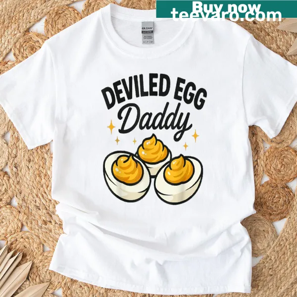 Funny retro graphic t-shirt for food lovers with a deviled egg theme