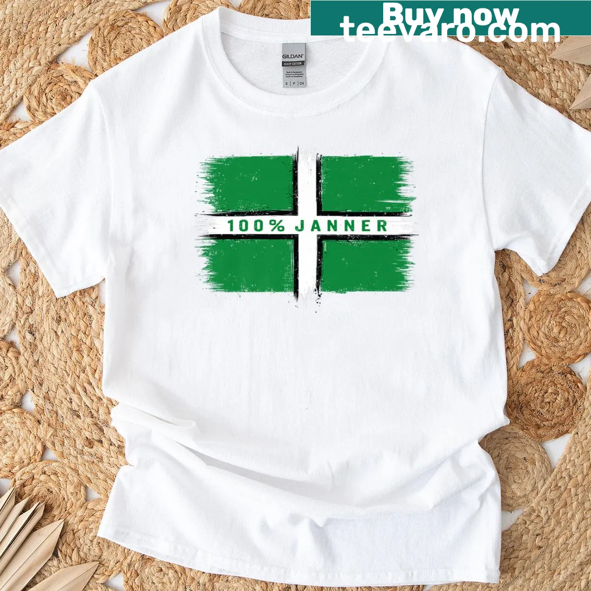 Vintage distressed Devon flag t-shirt representing local pride — on a men's t-shirt