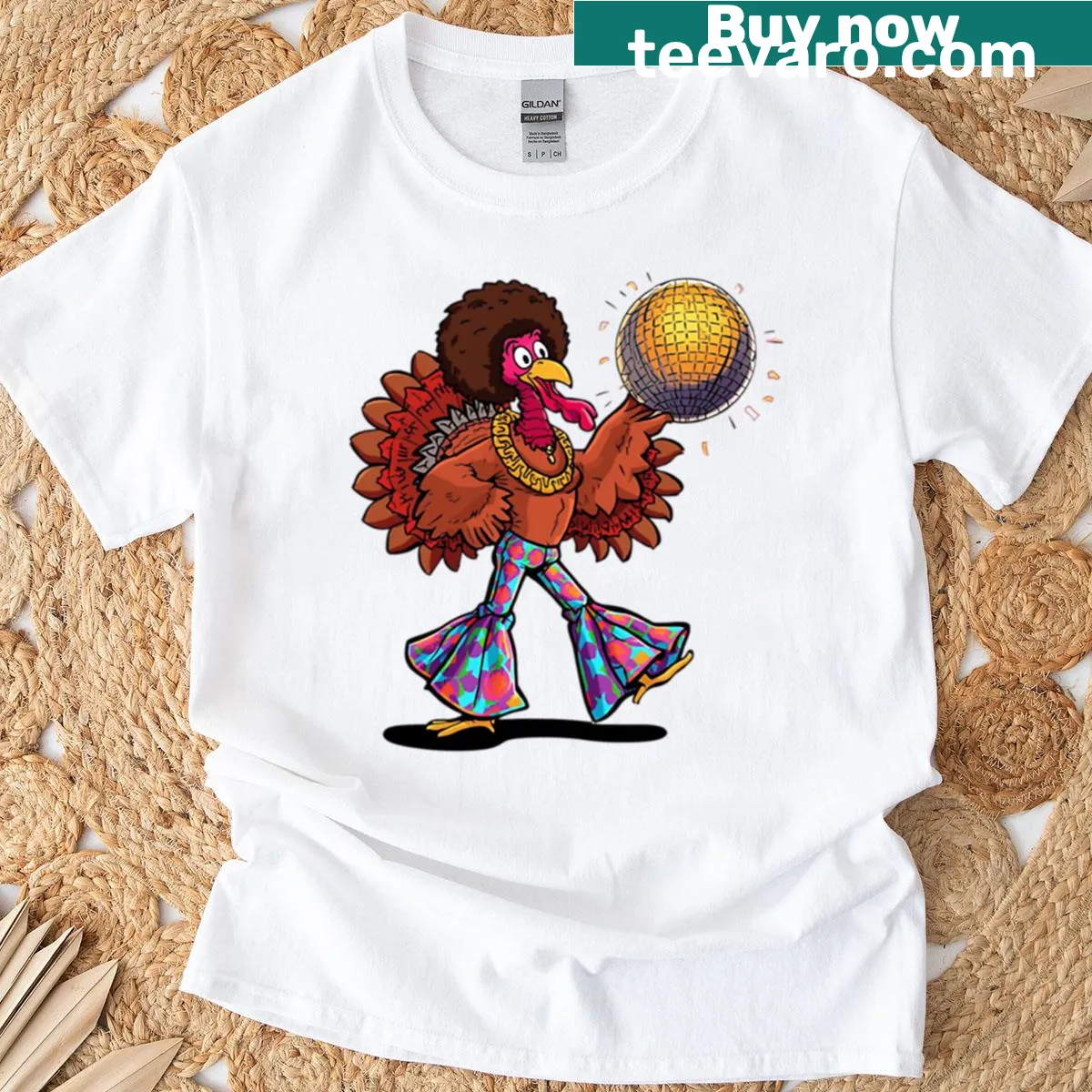 T-shirt with dancing turkey in disco style — on a men's t-shirt