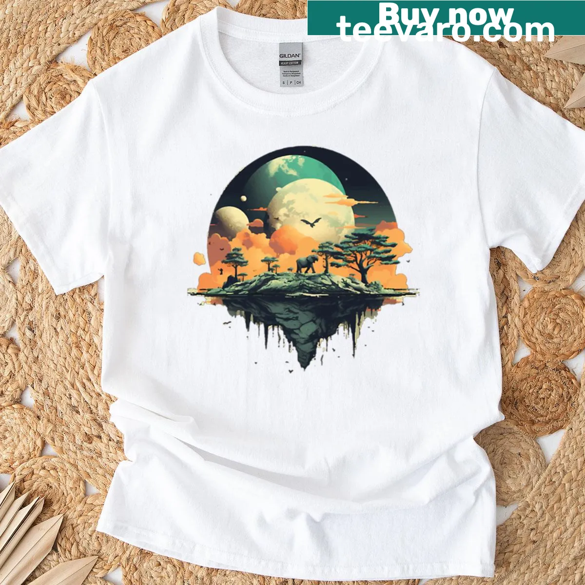 Earthless band name graphic on a T-shirt — on a men's t-shirt
