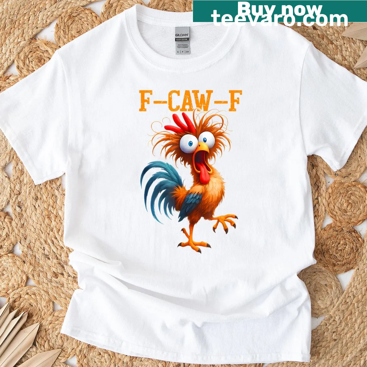 Funny chicken meme graphic T-shirt with humorous quote — on a men's t-shirt