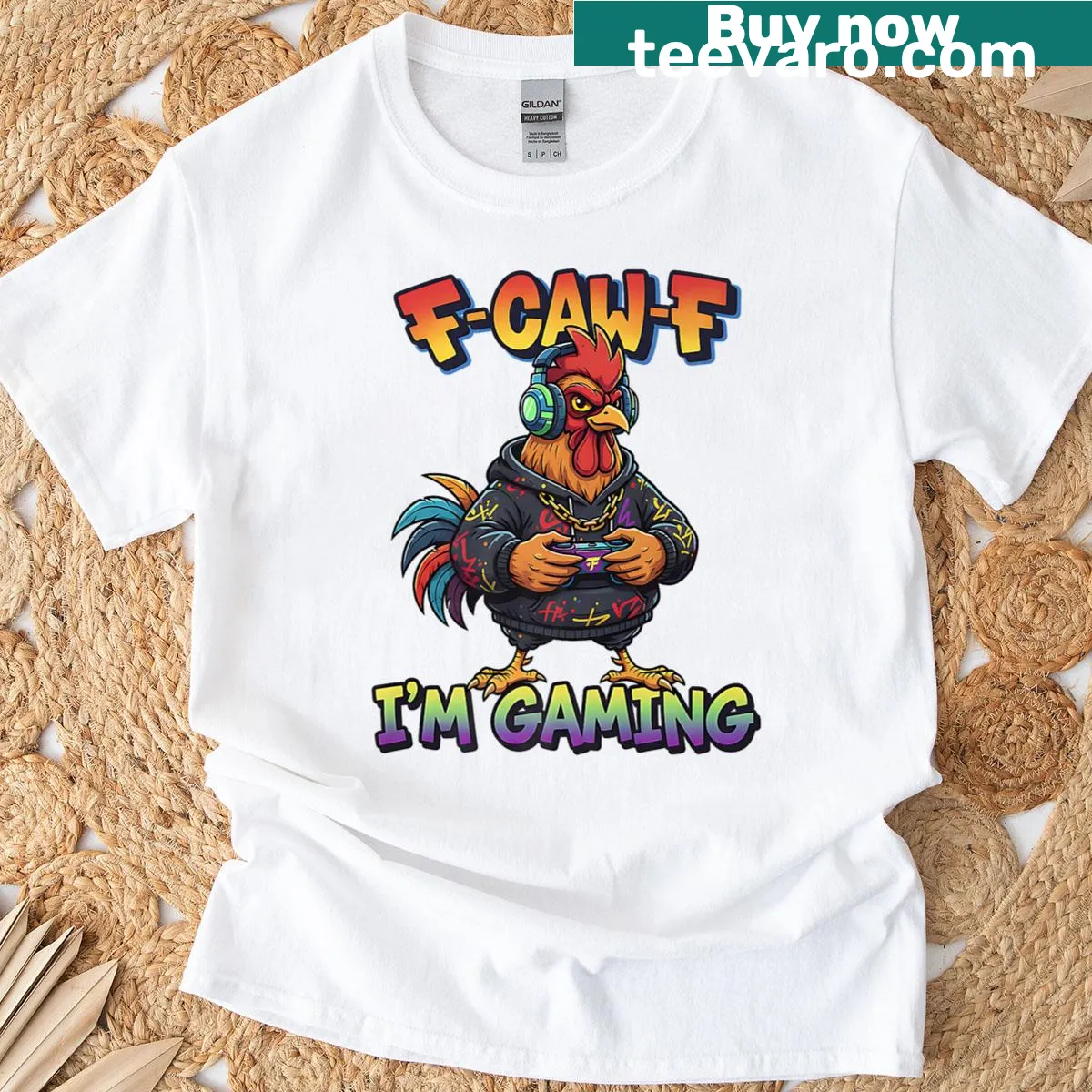 Funny gamer chicken graphic on a T-shirt — on a men's t-shirt