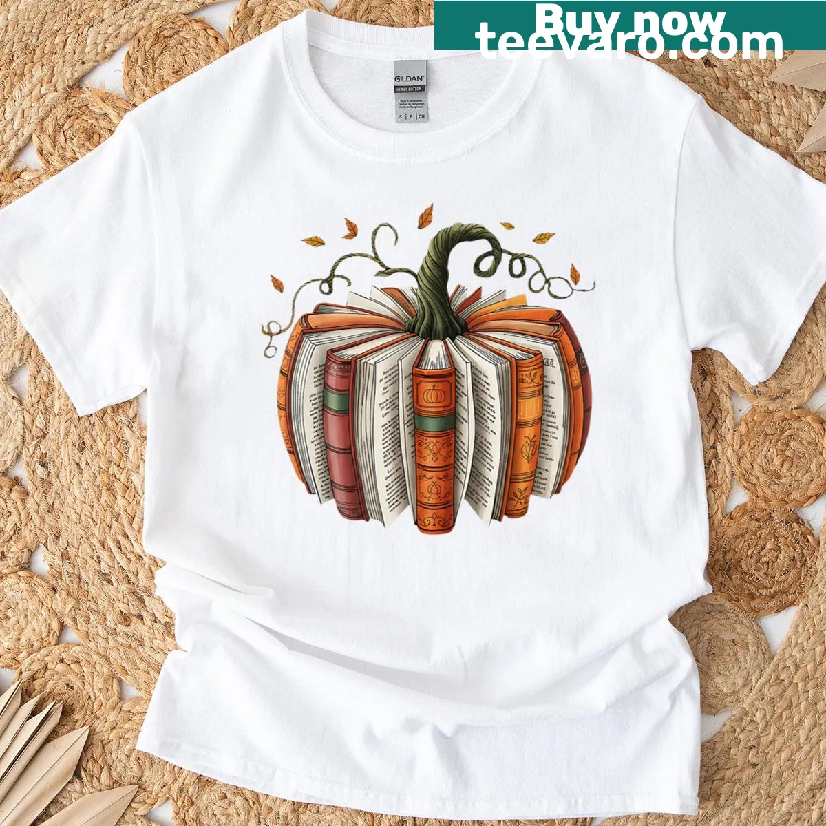 Pumpkin and book themed reading T-shirt — on a men's t-shirt