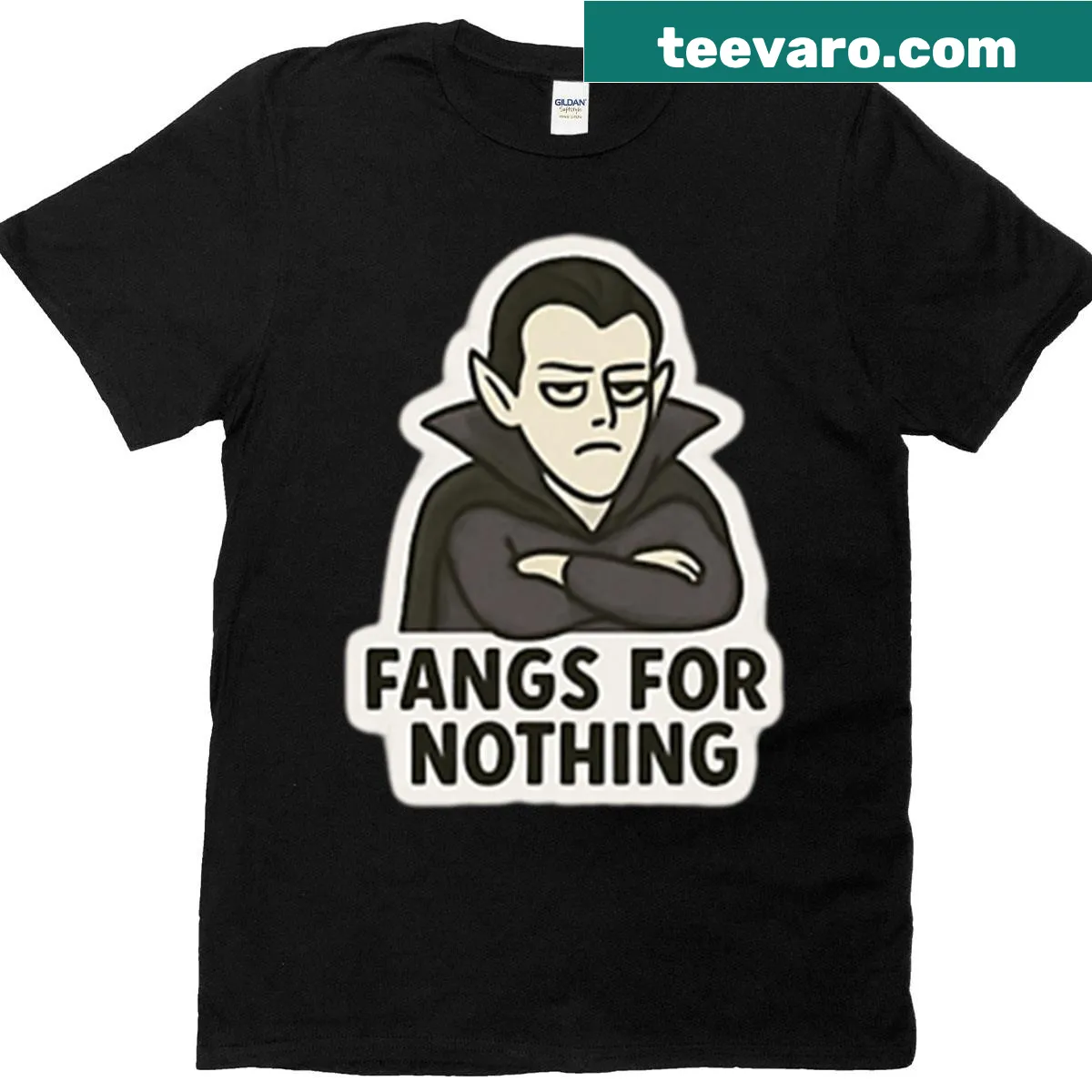 Funny vampire pun design Fangs For Nothing T-shirt — on a men's t-shirt