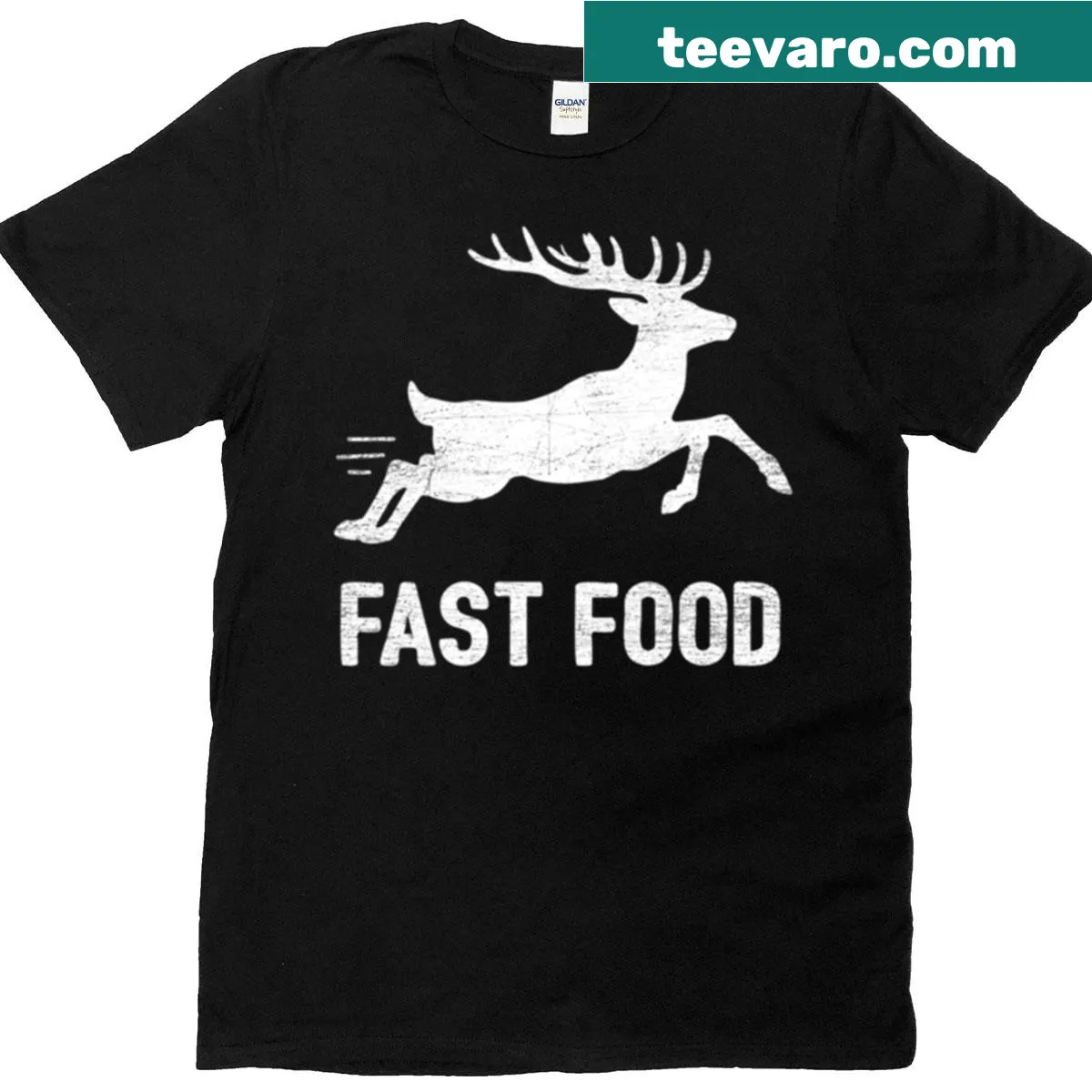 Cartoon deer wearing a fast food cap graphic T-shirt — on a men's t-shirt