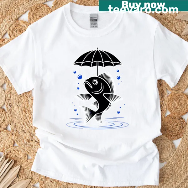 Humorous Fish With An Umbrella Oversized T-shirt featuring a playful design