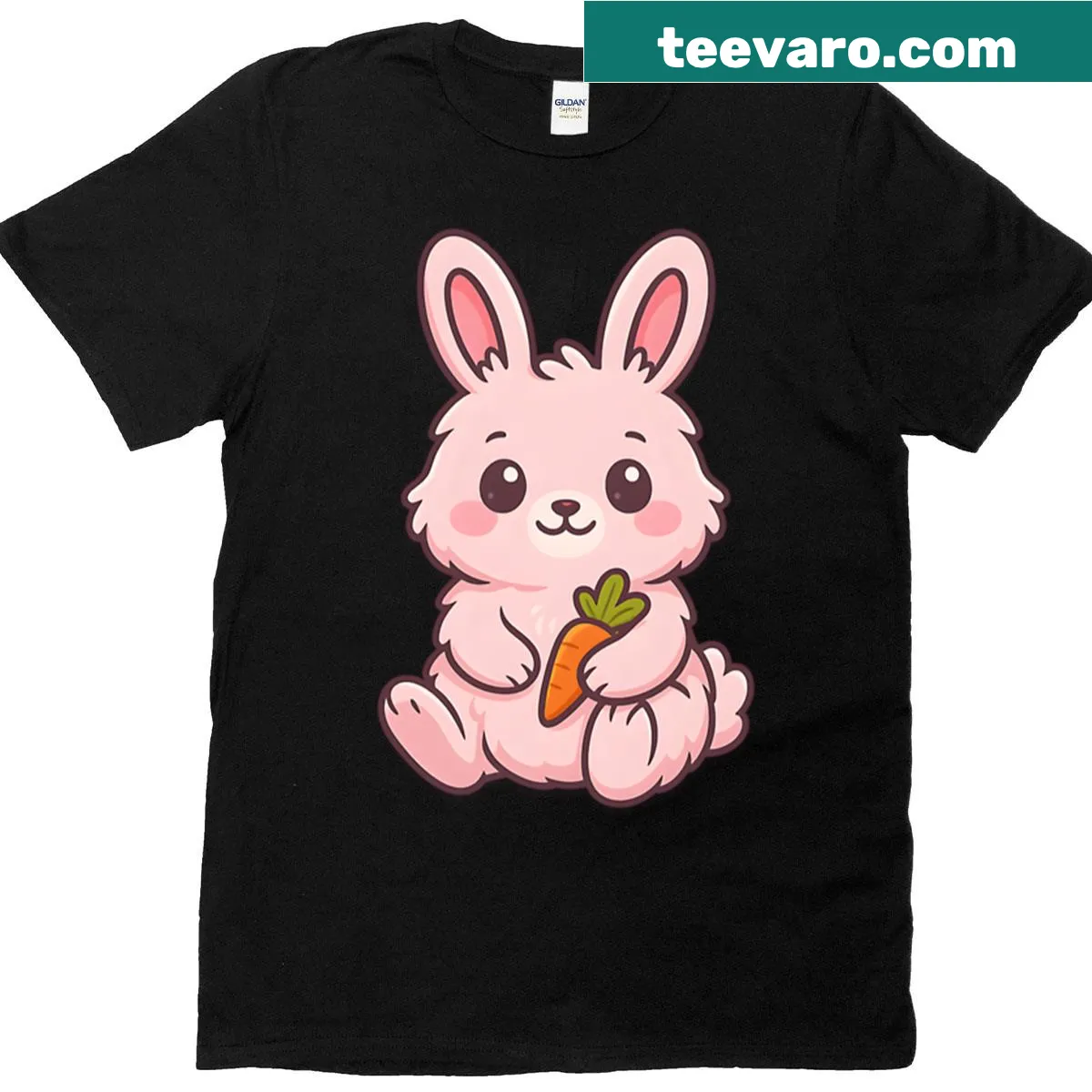 Cute kawaii pink bunny graphic on oversized T-shirt — on a men's t-shirt