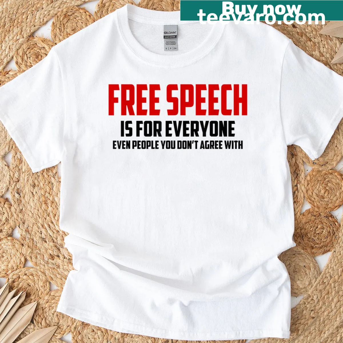 T-shirt promoting free speech for everyone with bold text — on a men's t-shirt