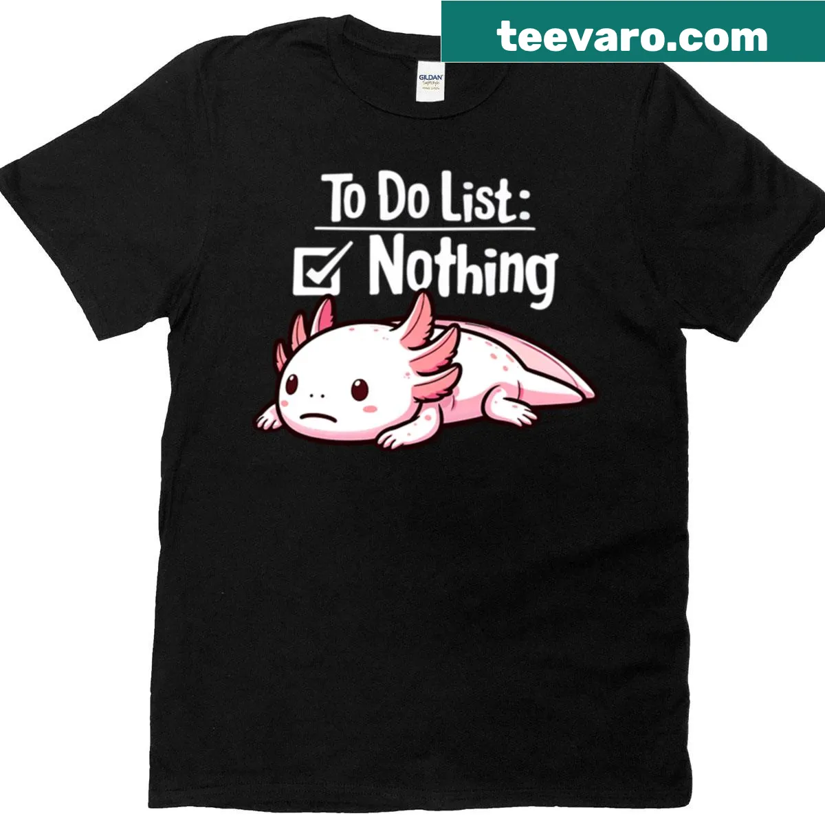 Kids t-shirt featuring an axolotl and lazy to-do list — on a men's t-shirt