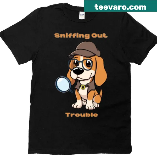 Illustrated Beagle detective t-shirt with humorous text