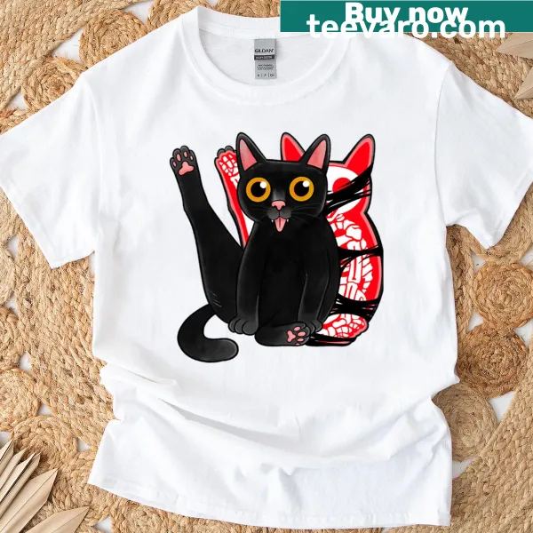 Oversized t-shirt featuring a cute black cat skeleton art design