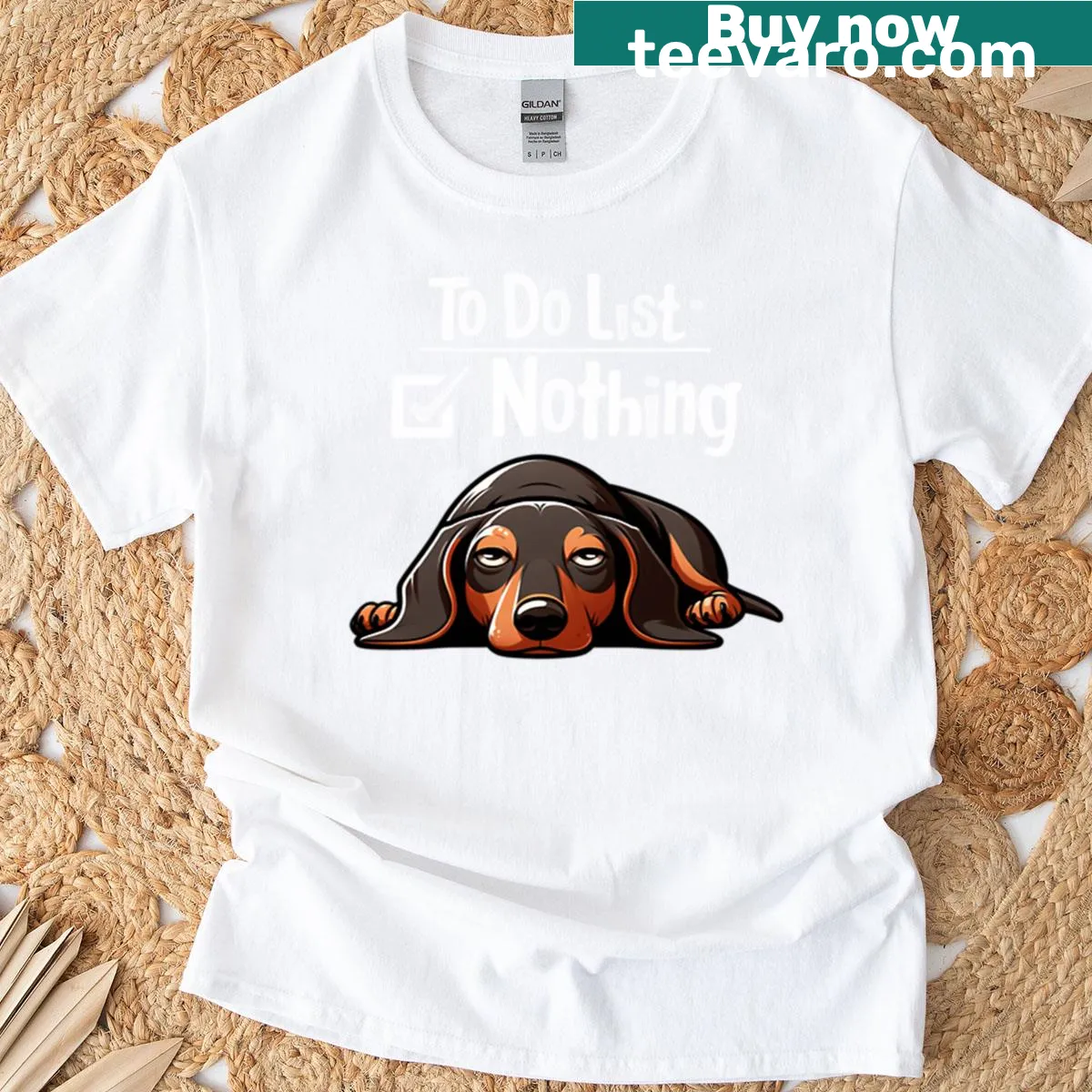 Funny T-shirt with dachshund lazy to do list design. — on a men's t-shirt