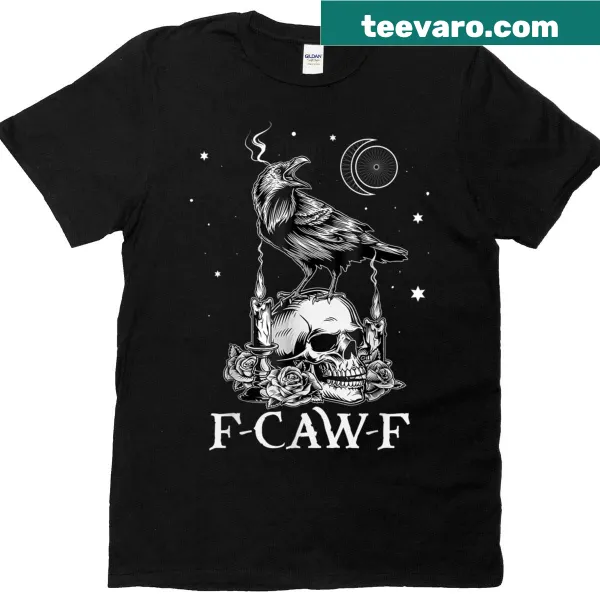 Gothic-style T-shirt with a raven and humorous 'F-caw-f' text