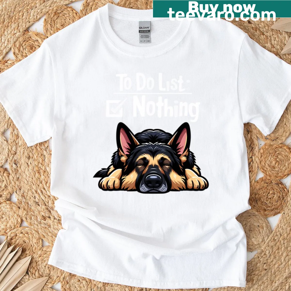 Humorous to-do list shirt with German Shepherd and 'Nothing' text — on a men's t-shirt