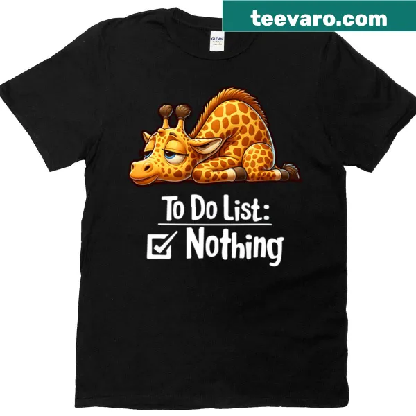 Vintage-style T-shirt featuring a lazy giraffe and a humorous to-do list