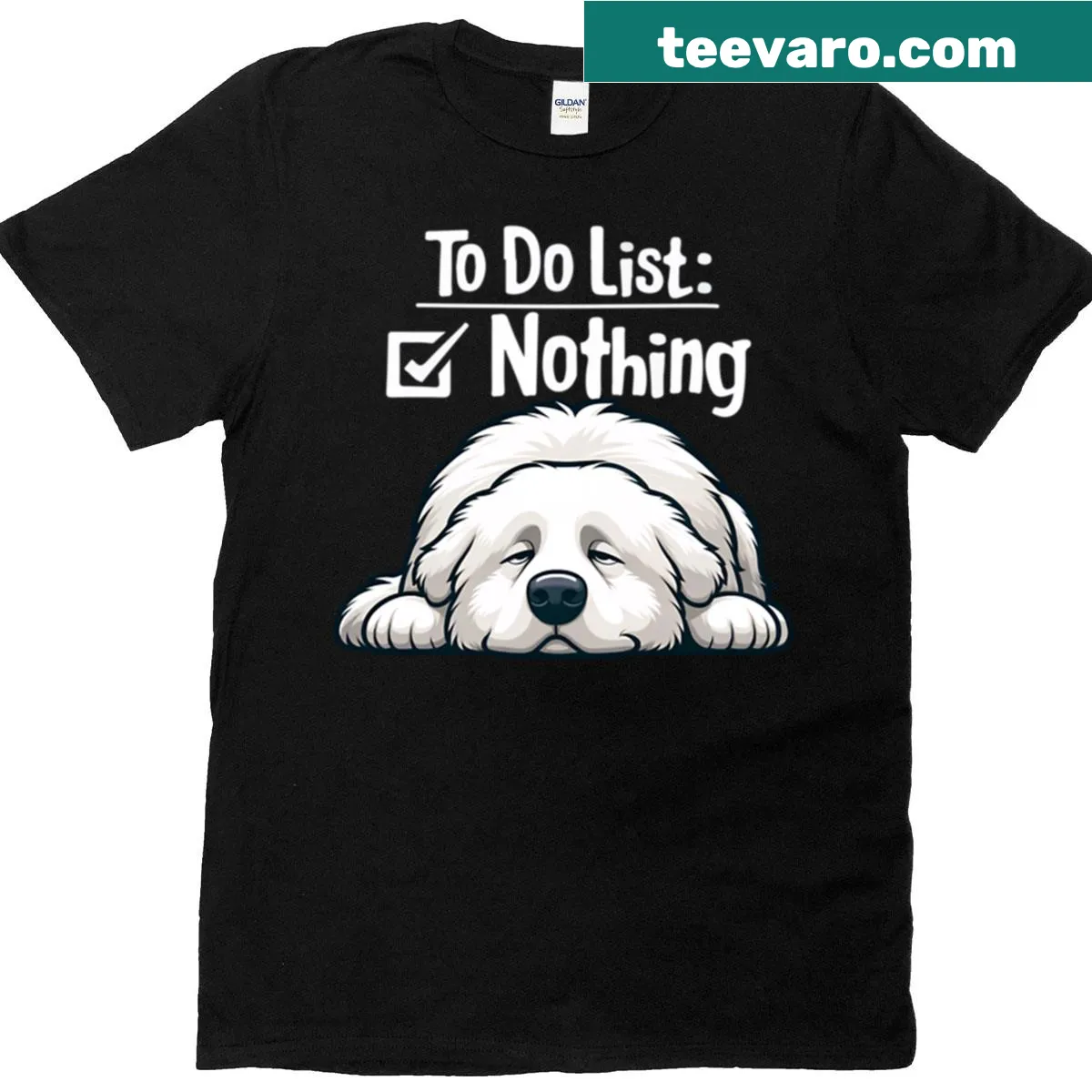 Great Pyrenees t-shirt with a funny lazy to-do list design for animal lovers — on a men's t-shirt