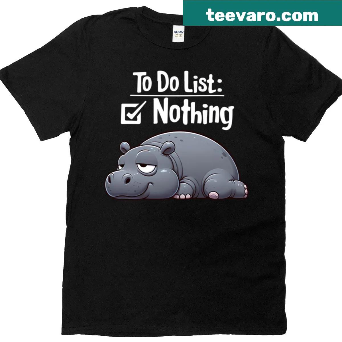 Hippopotamus themed t-shirt with a funny lazy to-do list design for kids — on a men's t-shirt