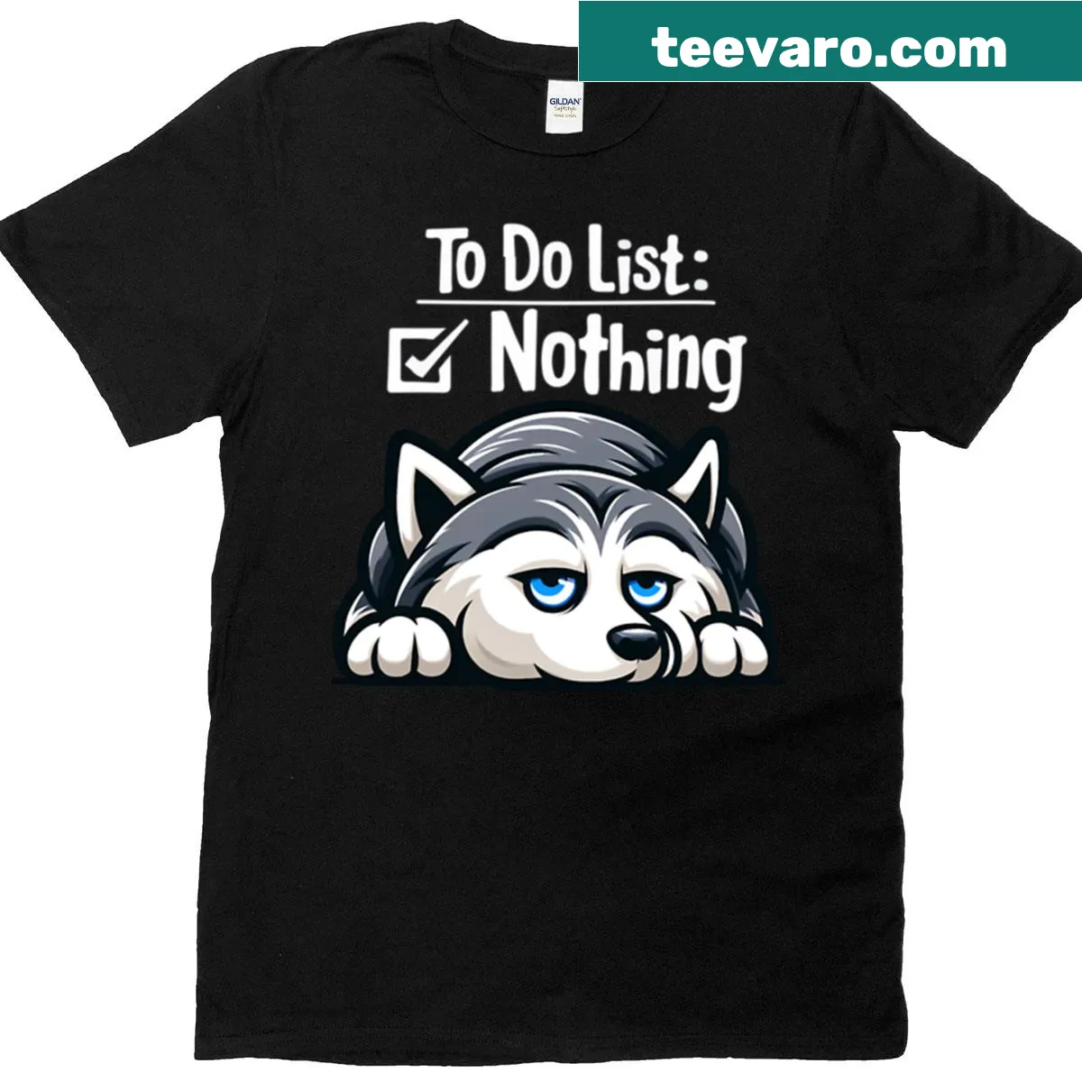 Vintage-style T-shirt featuring a lazy husky and humorous to-do list — on a men's t-shirt
