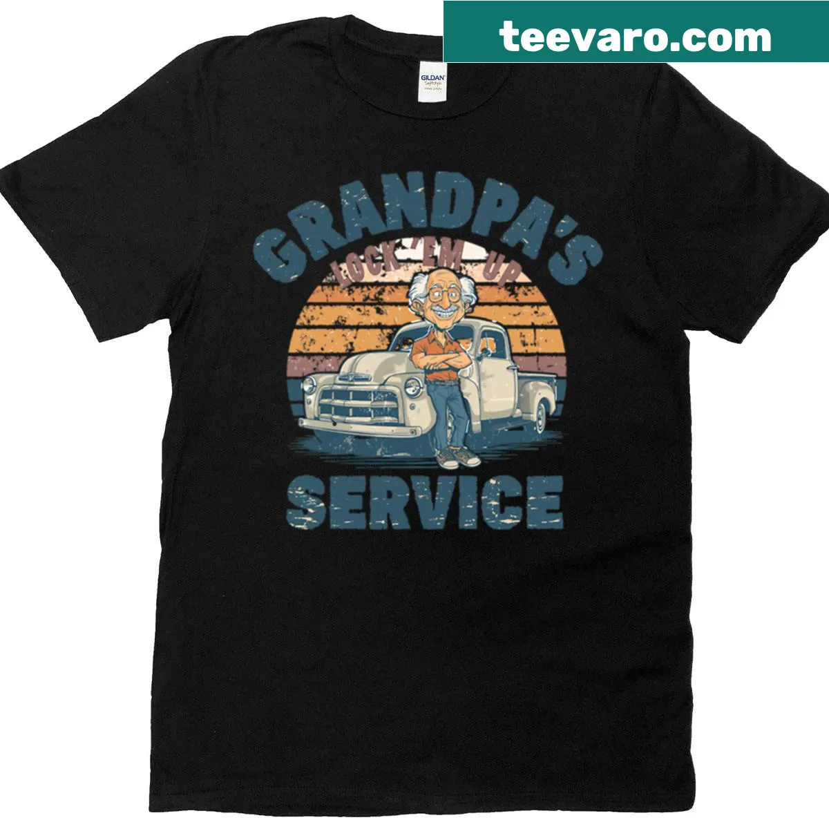 Vintage-style t-shirt with 'Lock Em Up' meme text for grandfathers — on a men's t-shirt