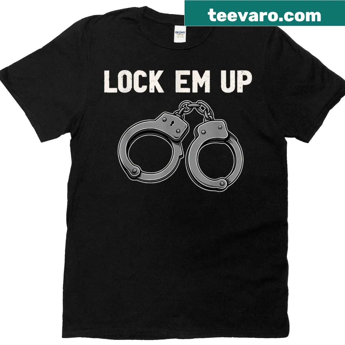 Witty t-shirt featuring 'Lock Em Up' humor for light-hearted wear — on a men's t-shirt