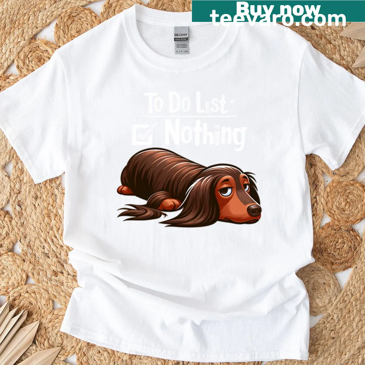 Dachshund graphic tee with 'To Do: Nothing' text — on a men's t-shirt