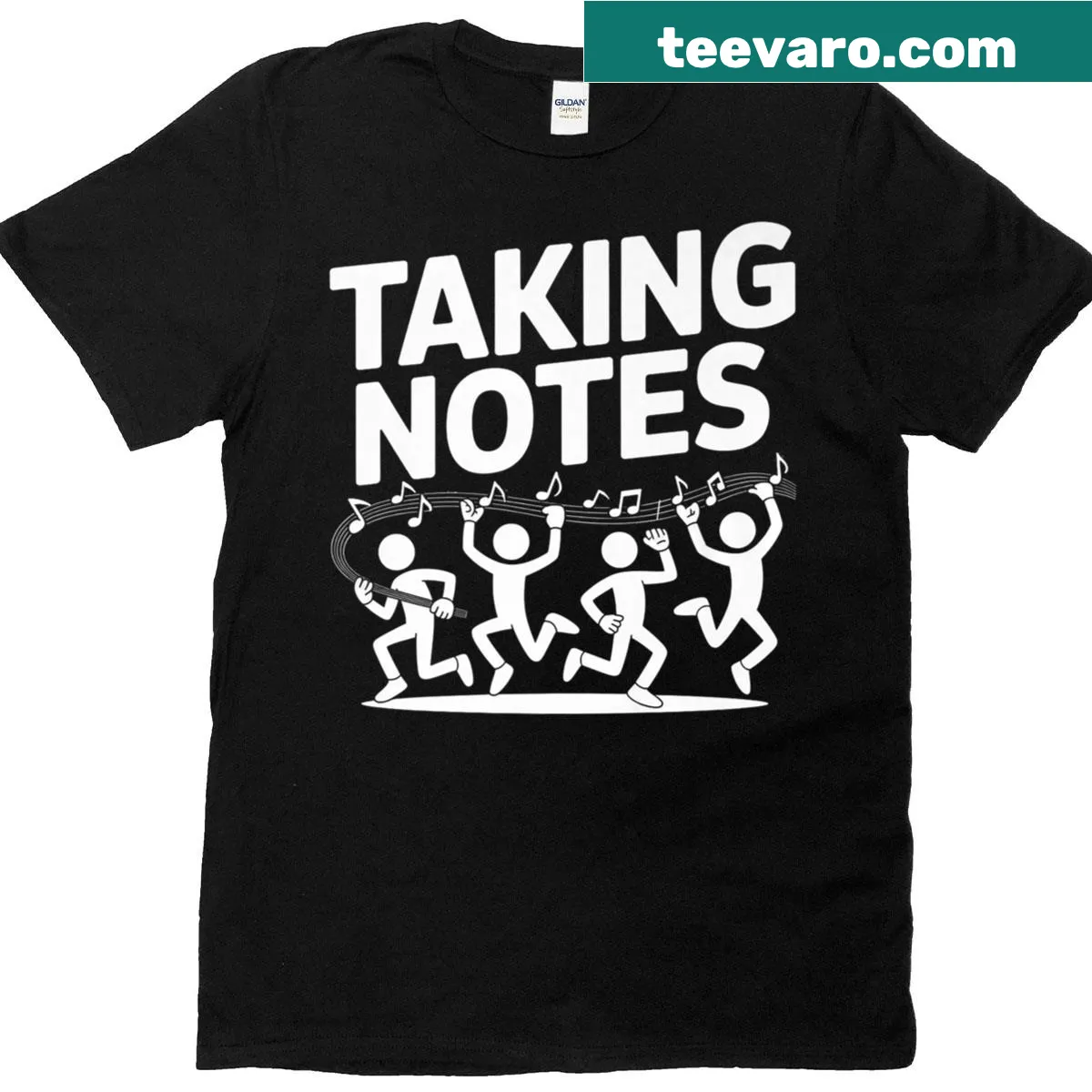 Vintage-style T-shirt featuring music notes and humorous text about note-taking — on a men's t-shirt