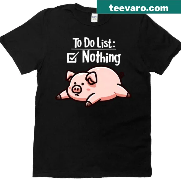 Humorous kids t-shirt featuring a pig and a lazy to-do list