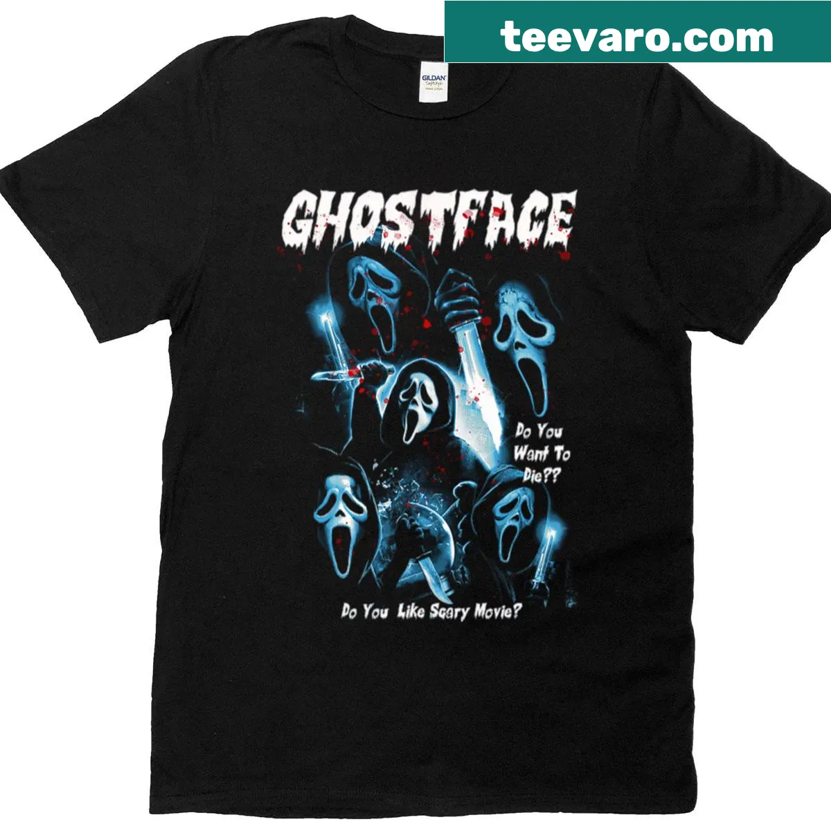 Funny vintage horror movie-themed Halloween t-shirt — on a men's t-shirt