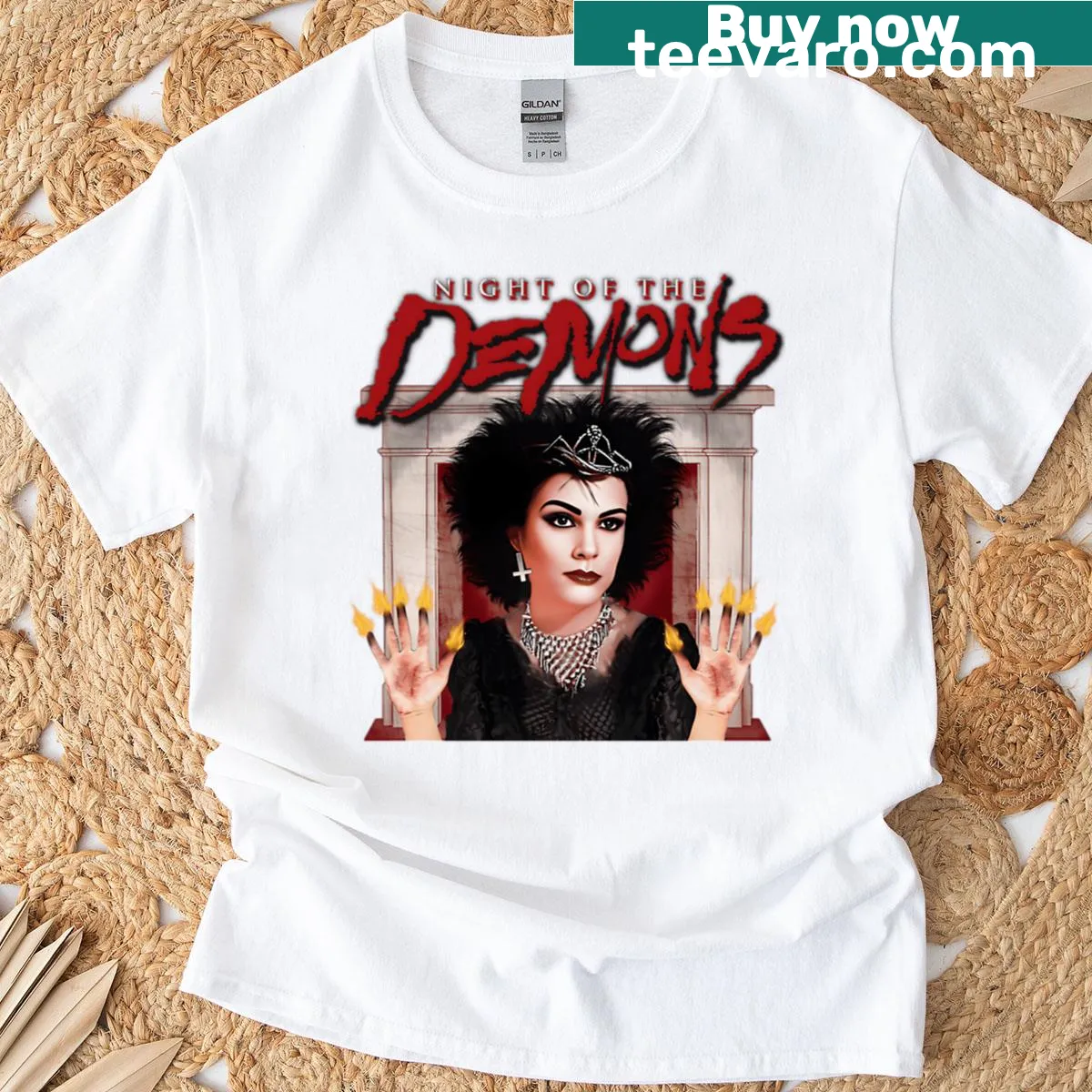 Vintage Halloween t-shirt with humorous horror film graphics — on a men's t-shirt