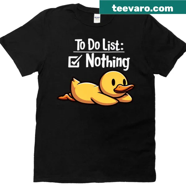 Cartoon yellow duck with a lazy to-do list on a kids' t-shirt