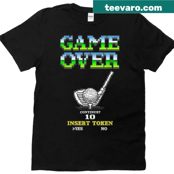 Pixel art golf design with 'Game Over' text, playful gaming theme