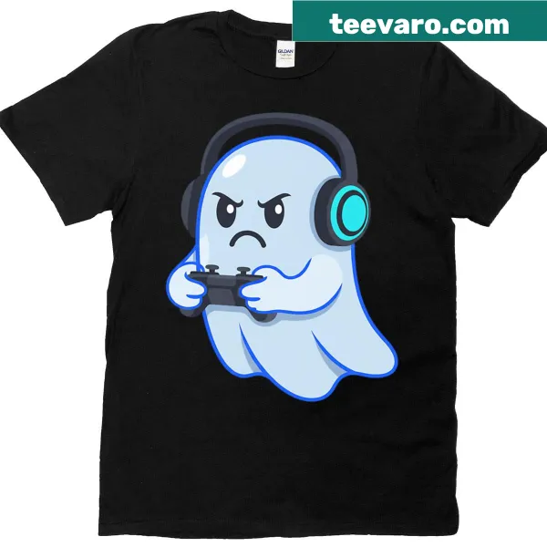 Funny t-shirt with a ghost disapproving in gamer mode