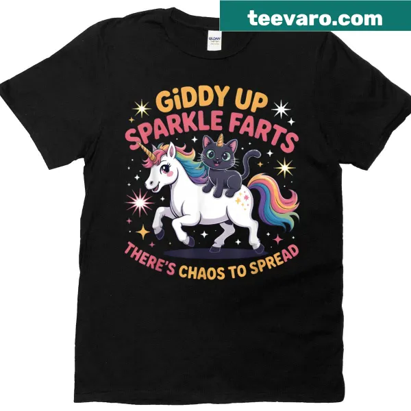 Whimsical t-shirt with playful text about sparkle farts