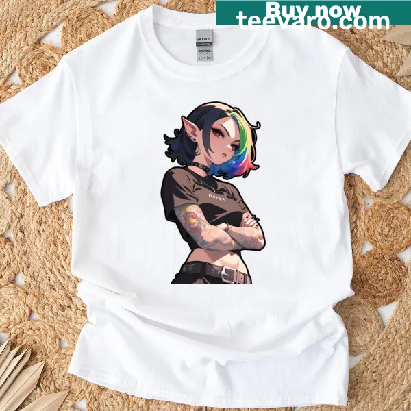 Goth rainbow girl T-shirt with edgy illustration