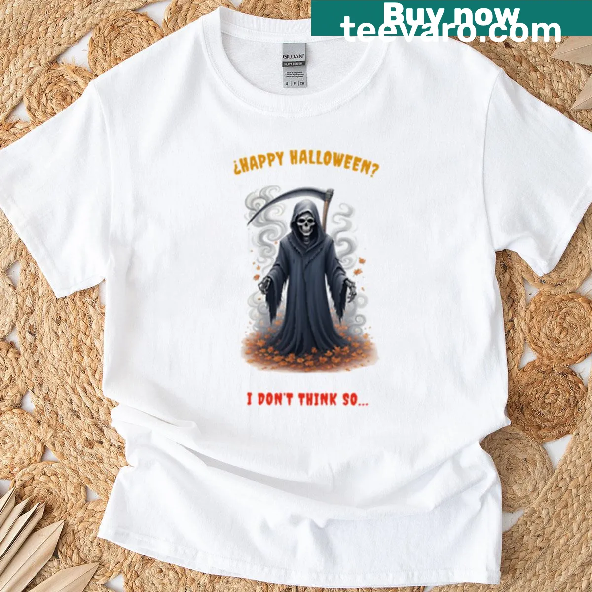 Oversized T-shirt featuring a funny Grim Reaper cartoon — on a men's t-shirt
