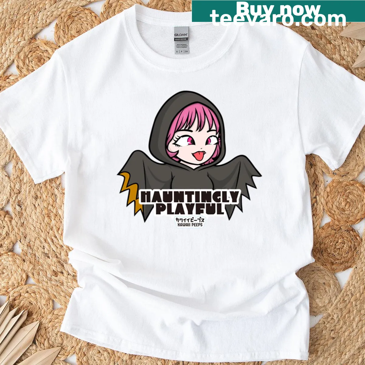 Kawaii cute ghost girl design t-shirt — on a men's t-shirt